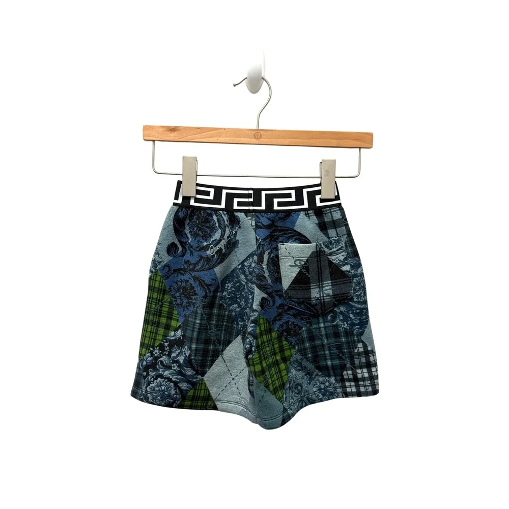 Versace‎ Kids Mixed Print Greca Waistband Shorts Blue Green 4Y Made in Italy